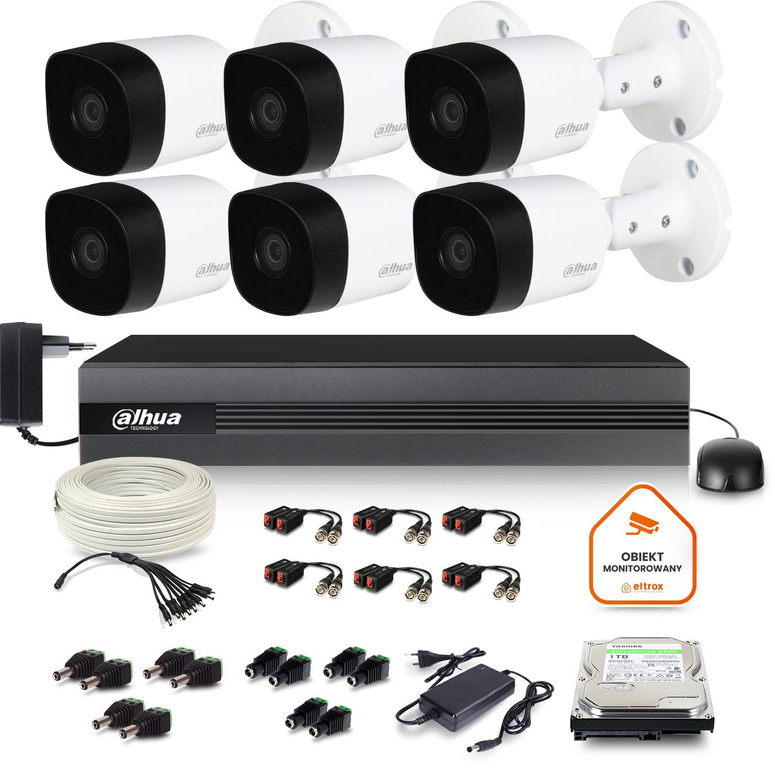 Dahua surveillance set of 6x horn camera HAC-B2A21-0360B 1TB IR 20m Full HD