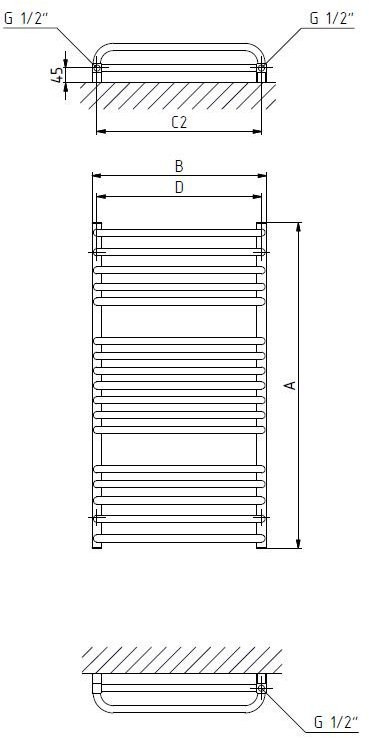 Grzejnik łazienkowy ONNLINE PBD-MAX 530x855, moc grzewcza: 660W (75/65/20), rozstaw: 500mm, typ podłączenia: SX (wyłącznie dolne na kolektorach),