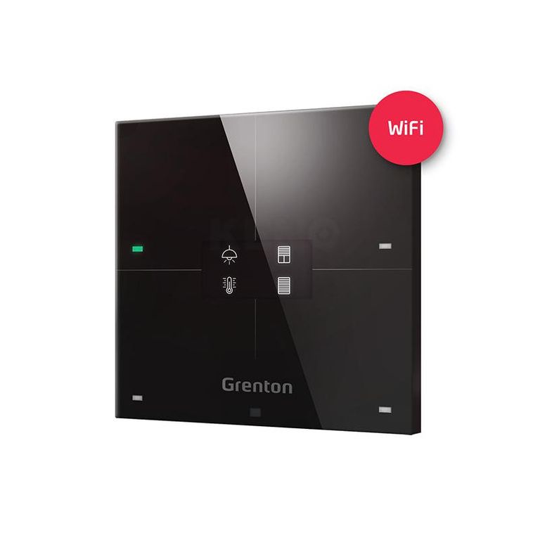 Smart panel Grenton / 4 pola dotykowe / wyświetlacz OLED / Wi-Fi / czarny szklany front