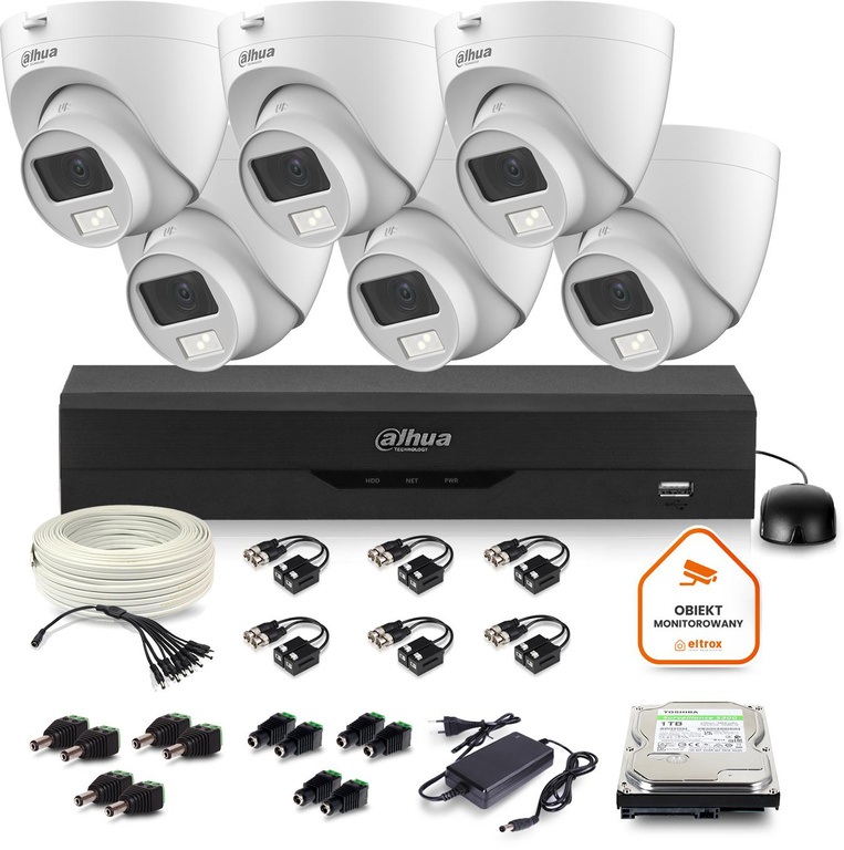 Dahua surveillance set 6x dome camera HAC-HDW1500CLQ-IL-A-0280B-S2 1TB IR 20m 51mp