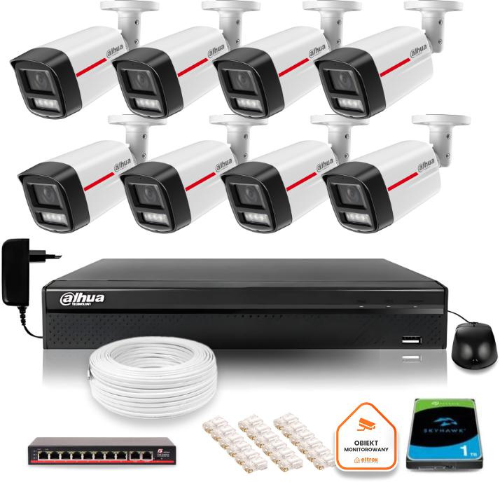 Kit di sorveglianza IP Dahua 8 telecamere LED per esterni da 50 m WizColor 2K