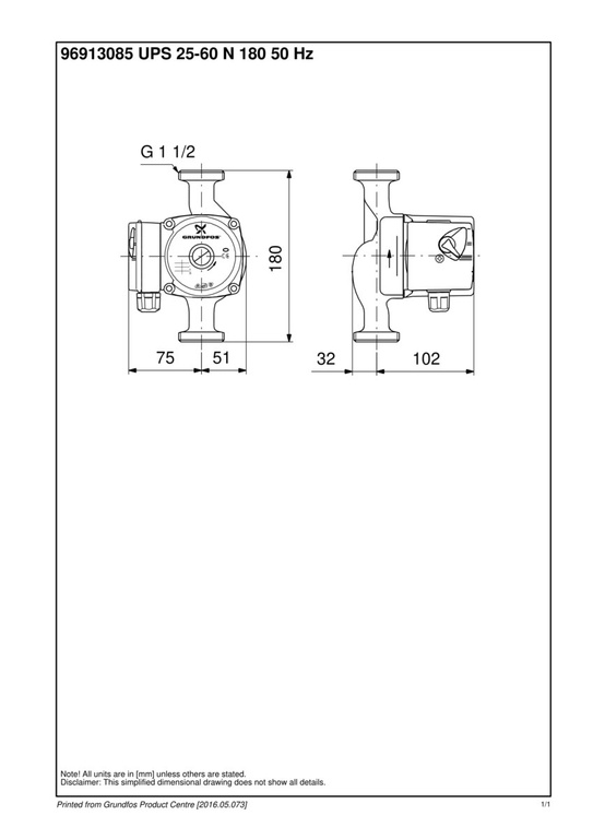 Pompe de circulation UPS25-60 N 180 1x230V 50Hz 9H