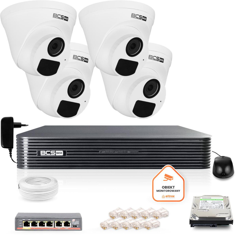 BCS Basic IP Surveillance Kit 4x BCS-B-EIP15FR3(2.0) Kamera DVR mit 1TB HDD