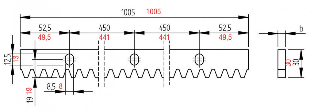 CAME getande staaf M4x1000mm - metaal