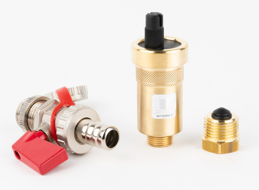 Isolierte Hydraulikkupplung BLH 850 mit Verteiler 70 kW 6x GW G 1 Zoll 2x GW G 1/2 Zoll Entlüftung automatisches Ablassventil