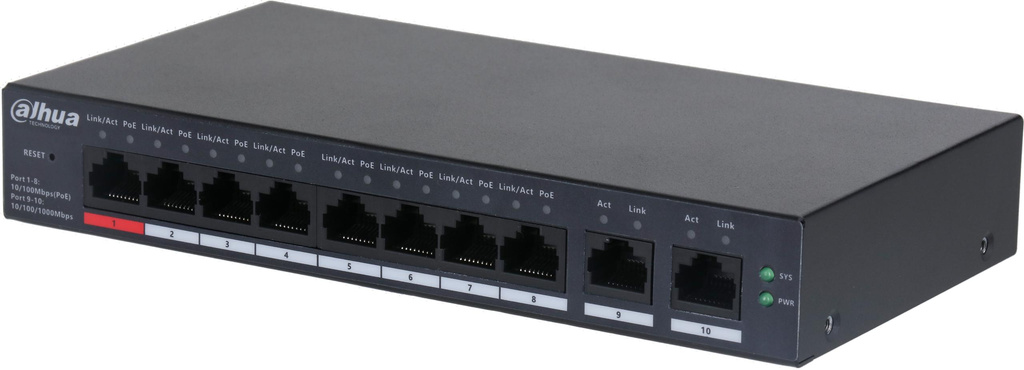 Switch Dahua CS4010-8ET-110 10-port 8x PoE 2x uplink 110W cloud managed