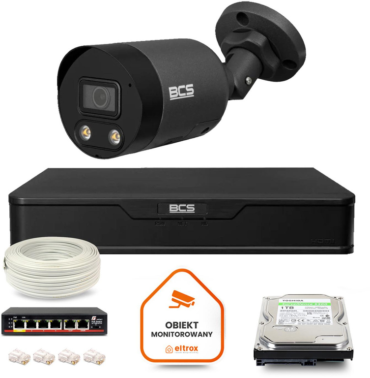 BCS Point IP Surveillance Kit 1x Kamera BCS-P-TIP28FWR3L2-Ai2-G DVR mit 1TB Laufwerk