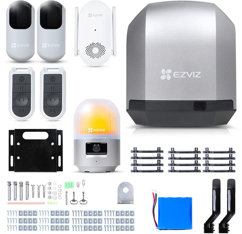 EZVIZ HG2 600 PRO kit avec caméra H3C 2K+ - opérateur pour portails coulissants jusqu'à 600 kg - caméra 4 MP, Wi-Fi, alarme - compLet