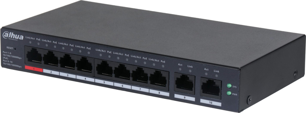 Switch Dahua CS4010-8GT-110 10 ports 8x PoE 2x uplink 110W cloud managed