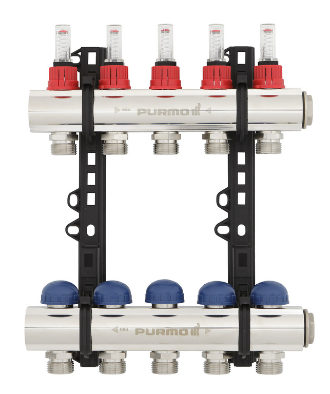 Collecteur de chauffage INVEST avec rotamètres pour 9 circuits pour systèmes de chauffage par le sol