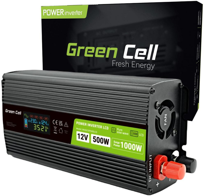 Green Cell PowerInverter LCD 12V -> 230V 500W/1000W CLEAN SINUSOIDA