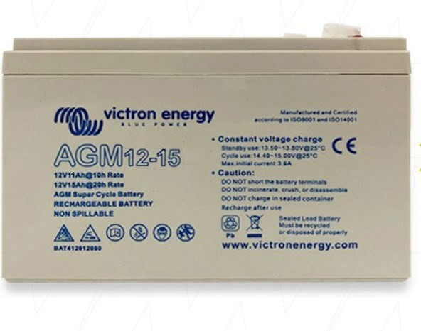 Victron Energy 12V/15Ah AGM Super Cycle Battery Faston-tab 6.3x0.8