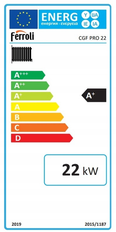 Kocioł zgazowujący drewno (holzgas) Ferroli CGF PRO 22 o mocy 11-22 kW