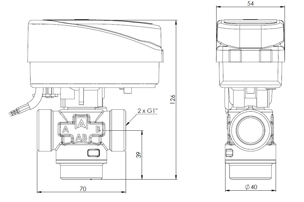 Supapă zonală cu 3 căi AZV 643 DN20, Kvs=8, filet exterior G 1 inch