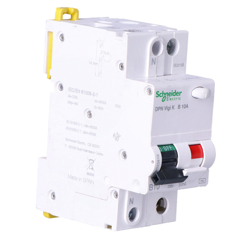 Residual current circuit breaker with overcurrent segment DPNVigiK-B10-30-AC B 10A 1N-pole 30 mA AC type