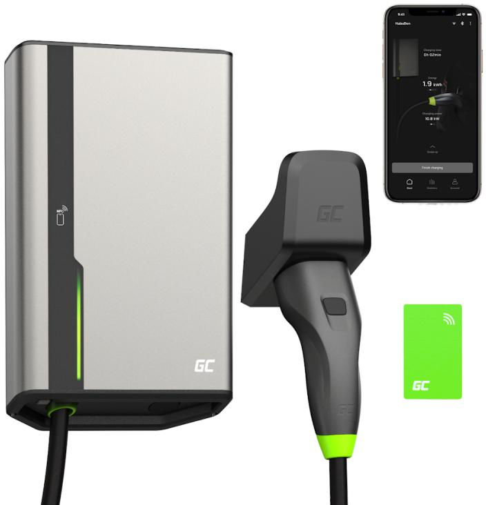 EV Wallbox Charger Green Cell HabuDen EVGC021B2250 22kW TYPE 2 5M GC App NFC BT Wi-Fi