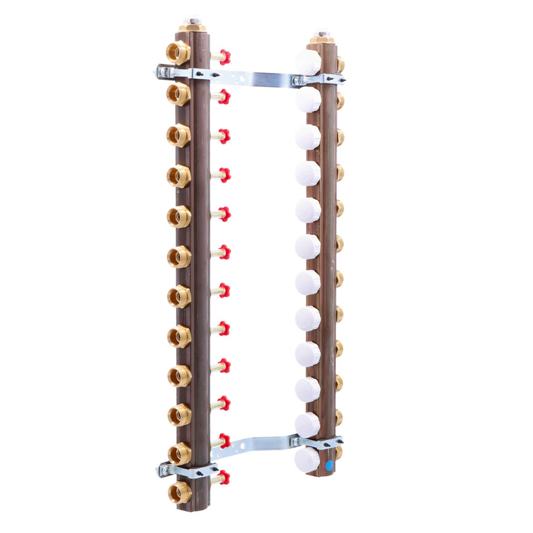 ONNLINE 1" manifold for underfloor heating with valves for actuators M30 thread and flow meters - 12 circuits