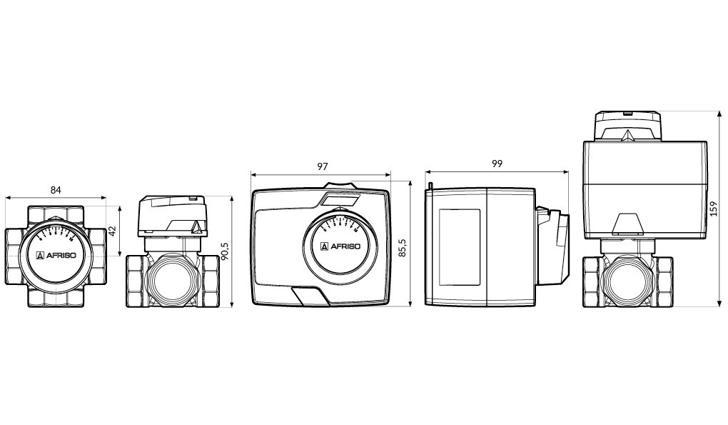 Control set: aRV 485 ProClick 4-way valve DN32, Rp1 1/4 inch, Kvs 16 and ARM 343 ProClick actuator