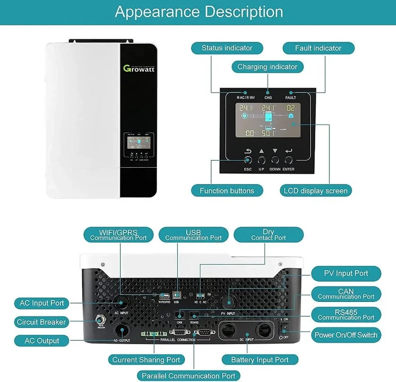 Hybrid Inverter Growatt SPF 3500 ES, single-phase, on-grid/off-grid, 1MPPT, 3.5kW