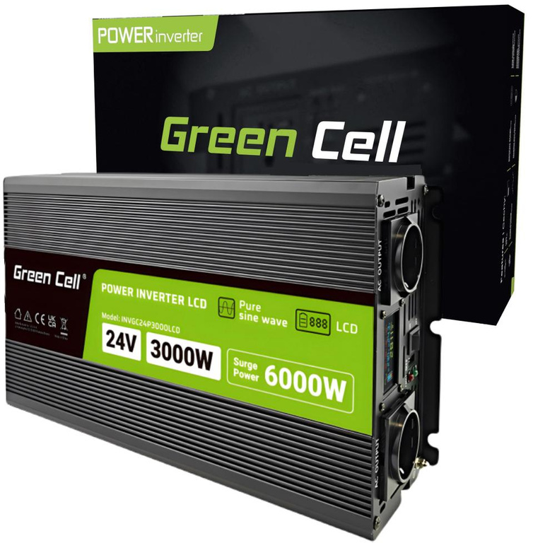 Green Cell PowerInverter LCD 24V -> 230V 3000/6000W CLEAN SINUSOIDA