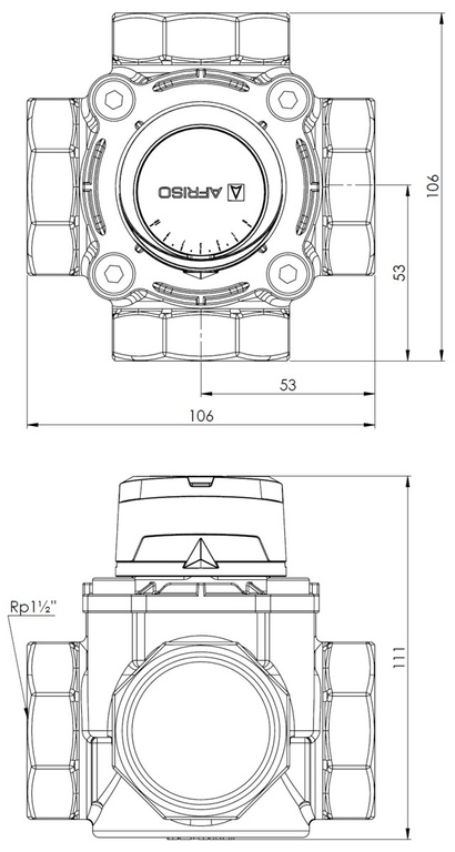 4-Wege-Dreh-Mischventil ARV 486 ProClick DN40, Rp1 1/2 Zoll, Kvs 25