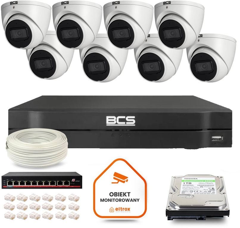 BCS Line IP-Überwachungskit 8x Kamera BCS-L-EIP14FSR3-AI1 DVR mit 1TB HDD