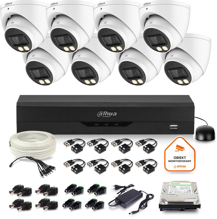 Dahua surveillance set 8x dome camera HAC-HDW1500T-IL-A-0280B-S2 1TB IR 40m 51mp