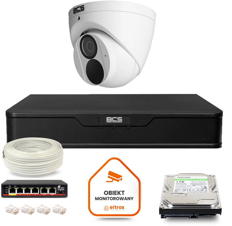 Zestaw monitoringu IP BCS Point 1x Kamera BCS-P-EIP28FWR3-Ai2 Rejestrator z dyskiem 1TB