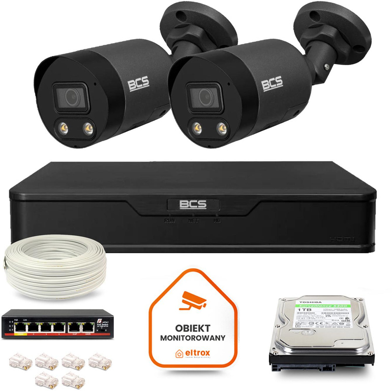 BCS Point IP surveillance set 2x BCS-P-TIP28FWR3L2-Ai2-G camera DVR with 1TB drive