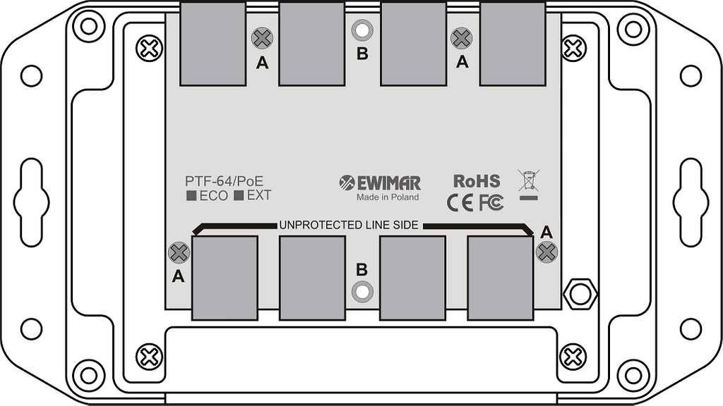 eWIMAR PTF-64-EXT/PoE 4-channel Gigabit Ethernet LAN surge arrester module