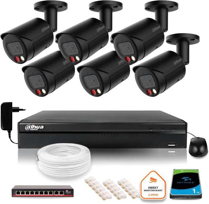 Kit de supraveghere Dahua 4MPx 2K IP șase camere de exterior negre cu unitate de 1 TB