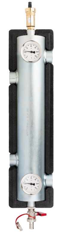 Hydraulikkupplung BLH 801, 4x GW G 1 Zoll, 4x GW G 1/2 Zoll, Wärmedämmung, automatischer Entlüfter, Ablassventil, Thermometer