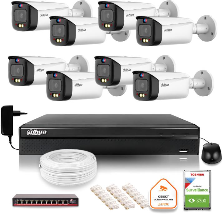 Kit di sorveglianza IP Dahua TIOC 5mpx 2K 8 telecamere IPC-HFW3849T1-AS-PV-0280B-S5 DVR con unità disco per funzionamento continuo