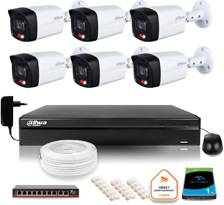 Dahua IP surveillance set 2MPx 6 outdoor cameras Smart Dual Light IR LED 30m