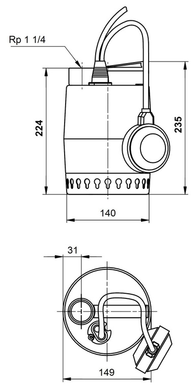 Vuilwater-/waterdompelpomp UNILIFT KP 350A1 0,7 kW 1x230V, kabel 5m met SCHUCO-stekker