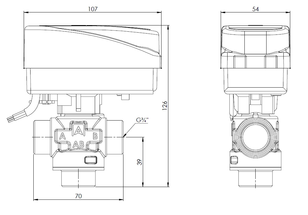 3-way zone valve AZV 642 DN15 Kvs=8 external thread G 3/4 inch
