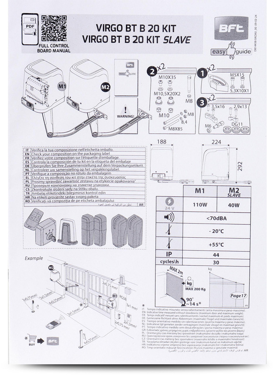 BFT VIRGO SMART BT B20 KIT for double-leaf gates