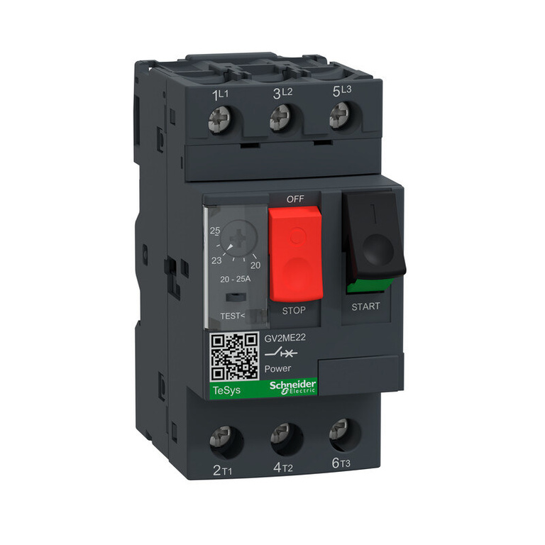 GV2ME motor circuit breaker pushbutton drive 20-25A box terminals