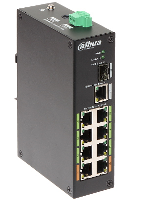 Switch Dahua LR2110-8ET-120-V2 10-port 8x PoE 1x Uplink 1x SFP 120W unmanaged industrial