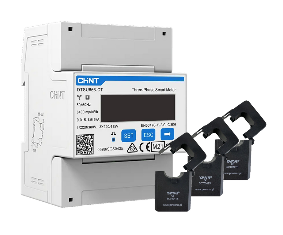 Chint DTSU666CT three-phase meter + 3× SCT024TS 100/5A current transformer