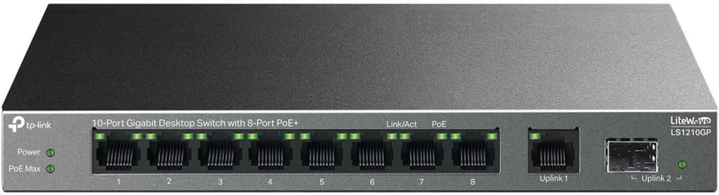 Switch TP-Link LS1210GP 8 portos Gigabit PoE+ menedzselhető