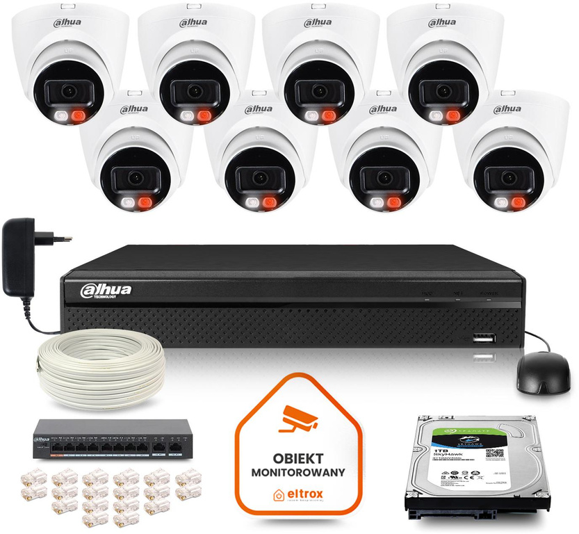 Dahua IP surveillance set of 8 IPC-HDW1439V-A-IL 4Mpx cameras with DVR and accessories
