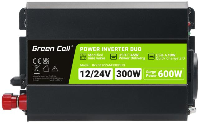 Green Cell DUO 12/24V INVERTER - 230V 300W/600W SINUSOID MODIFIED INVERTER