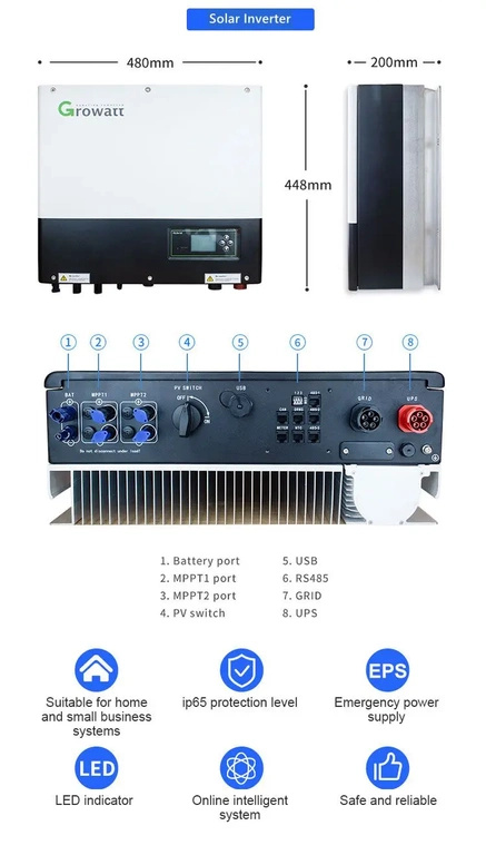 Onduleur Growatt SPH-6000TL3 BH-UP 6 kW hybride triphasé