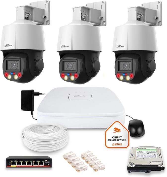 Dahua IP surveillance set: 3 4MP PTZ cameras, 1TB drive, professional security system