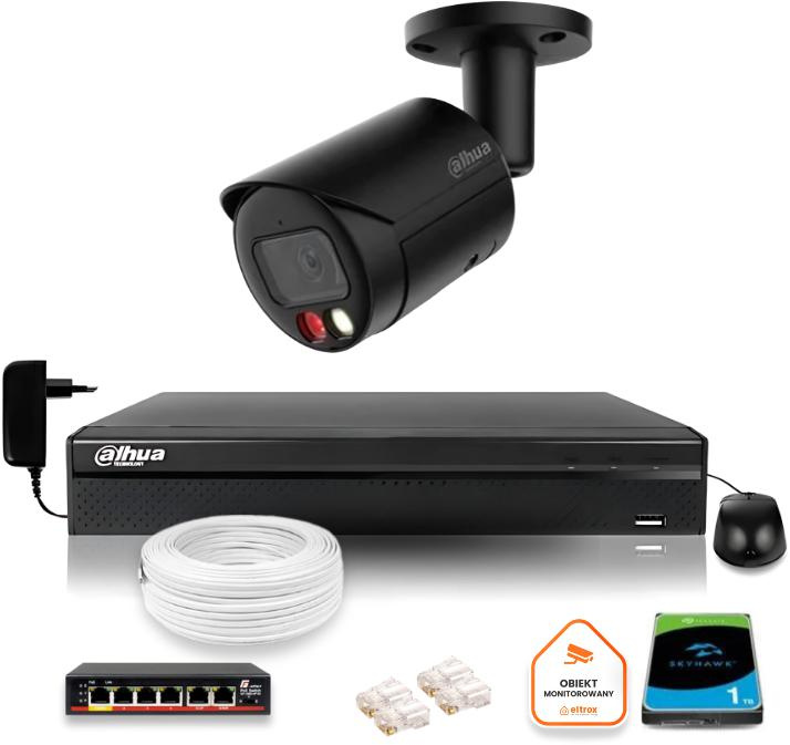 Kit di sorveglianza IP Dahua con telecamera nera da 4MPx 2K per esterni e unità da 1TB