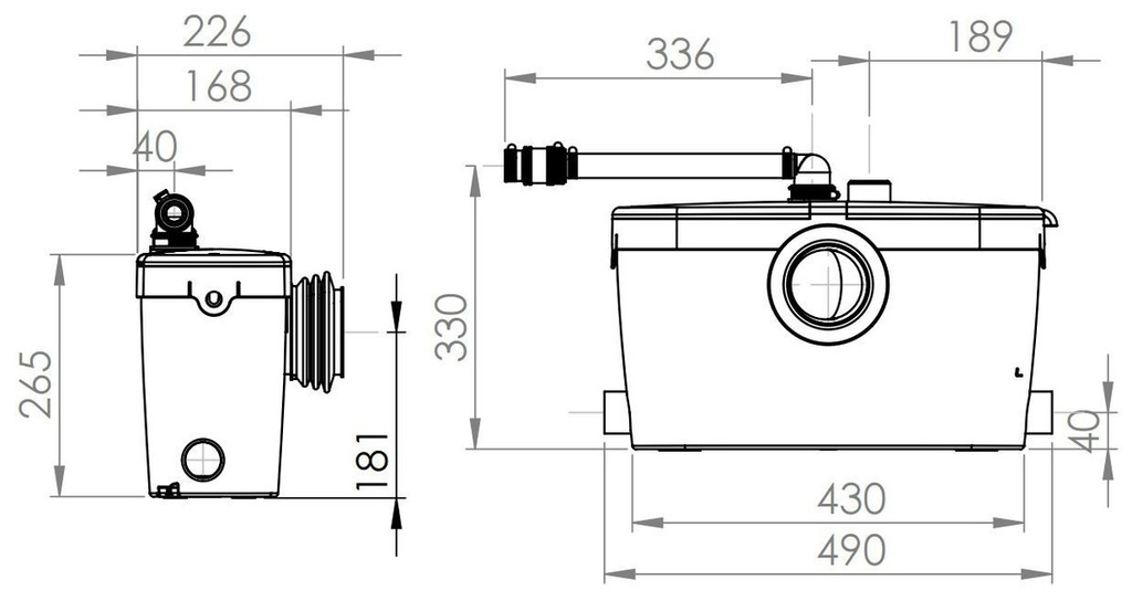 Broyeur de matières fécales Saniaccess3 avec accès facile au moteur et à l'unité de commande pour l'entretien