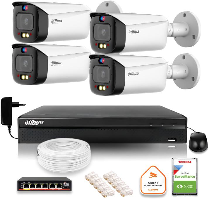 Dahua IP Surveillance Kit TIOC 5mpx 2K 4 Kameras IPC-HFW3849T1-AS-PV-0280B-S5 DVR mit Festplattenlaufwerk für Dauerbetrieb