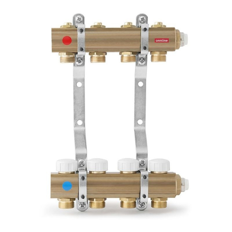 Collecteur ONNLINE pour plancher chauffant avec vannes de régulation et vannes d'actionnement filetage M30 - 8 circuits