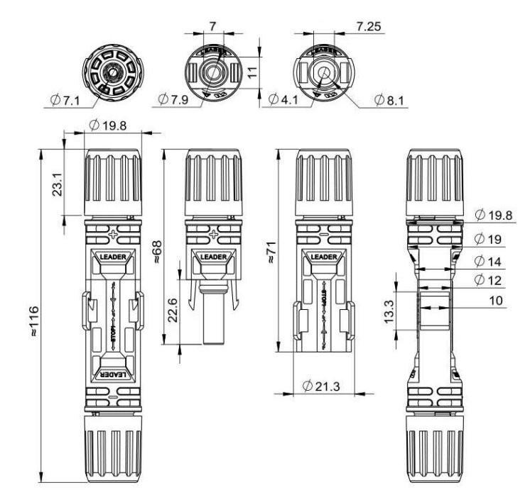 Connector Male + Female MC4 + 4-6mm2 PV-BN101B